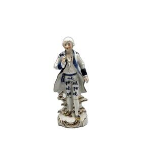 Vintage Mid 20th Century KPM Porcelain Blue/ White Gentleman Figurine